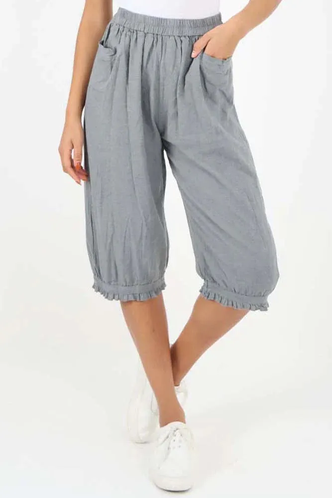 Italian Frill Hem 3/4 Linen Jogger