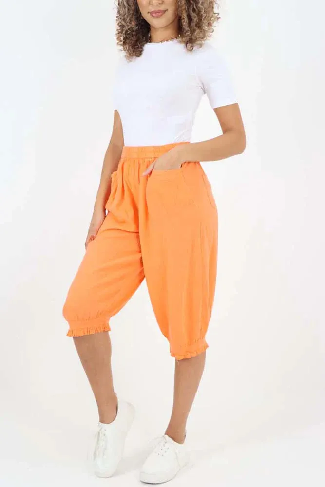 Italian Frill Hem 3/4 Linen Jogger