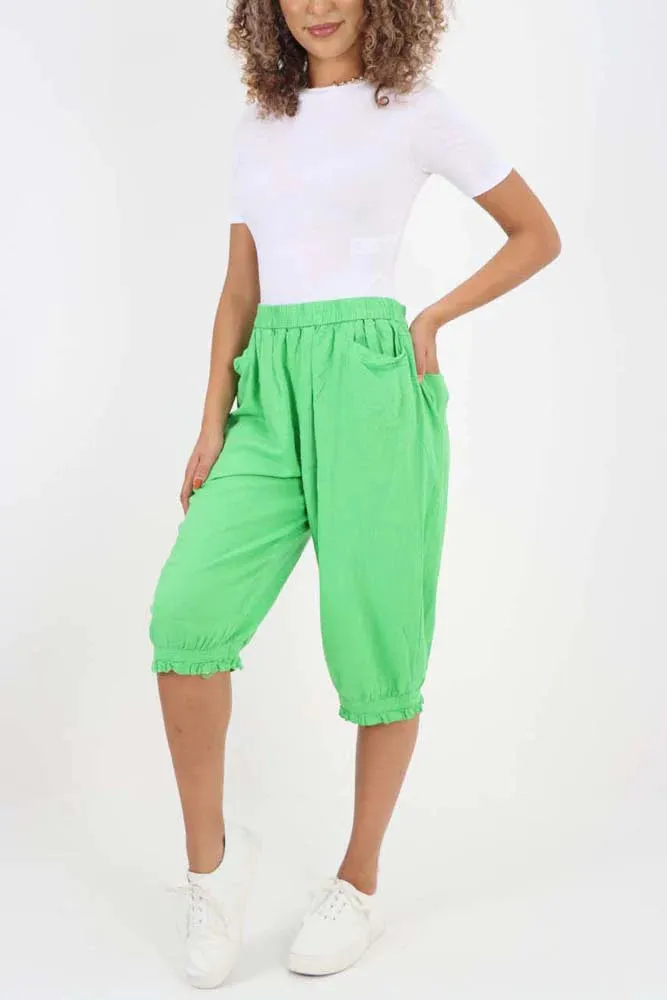 Italian Frill Hem 3/4 Linen Jogger
