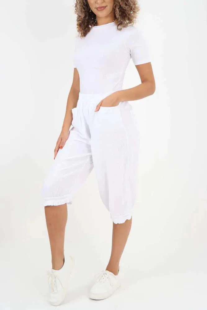 Italian Frill Hem 3/4 Linen Jogger