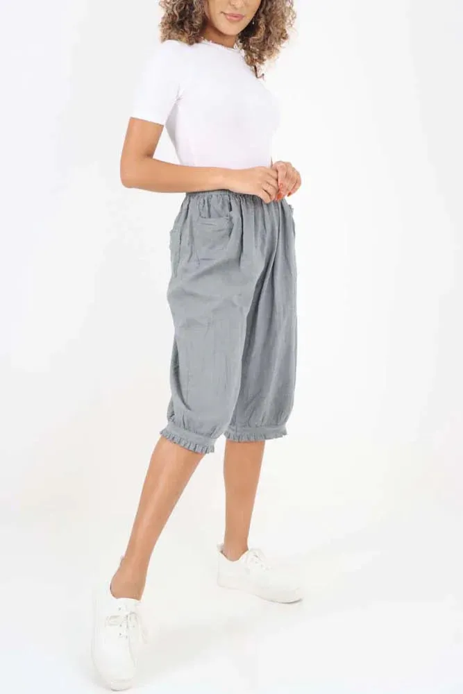 Italian Frill Hem 3/4 Linen Jogger