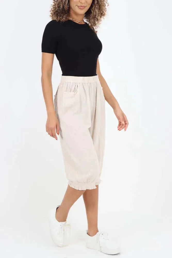 Italian Frill Hem 3/4 Linen Jogger