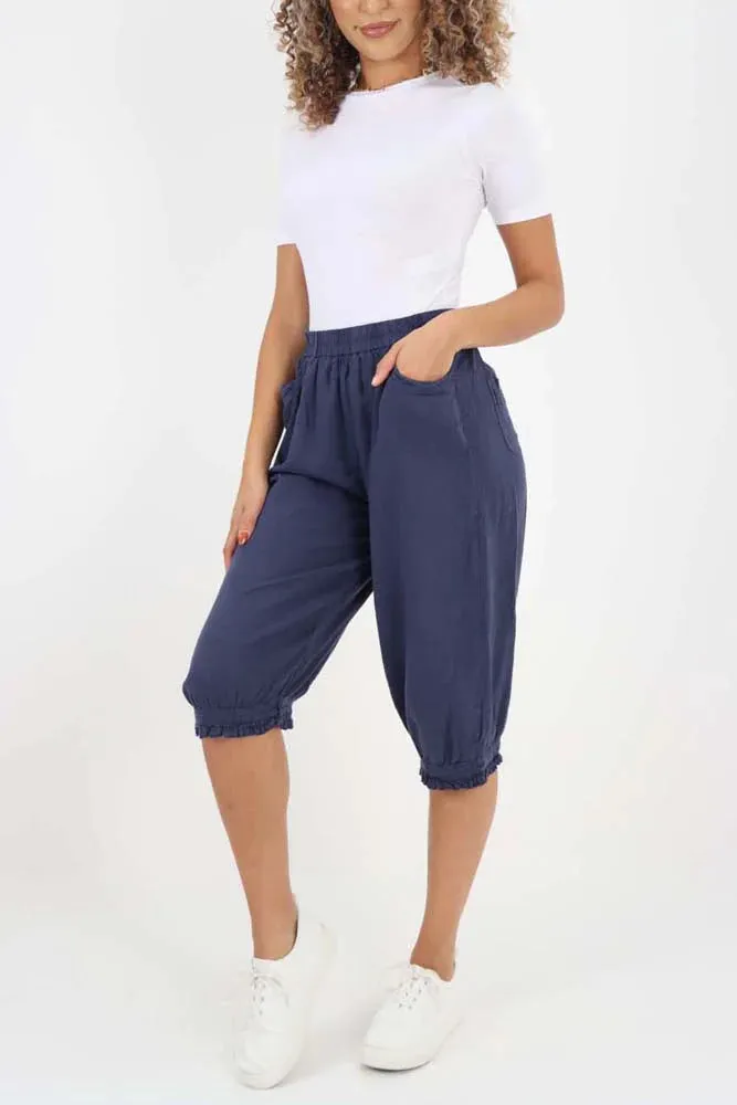 Italian Frill Hem 3/4 Linen Jogger