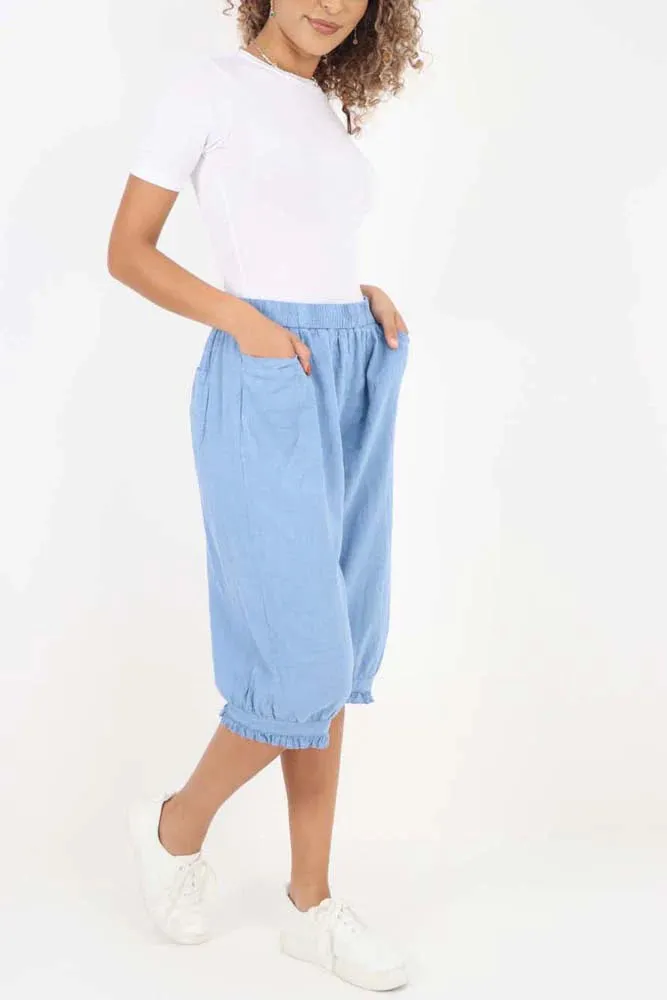 Italian Frill Hem 3/4 Linen Jogger