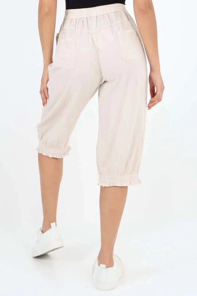 Italian Frill Hem 3/4 Linen Jogger