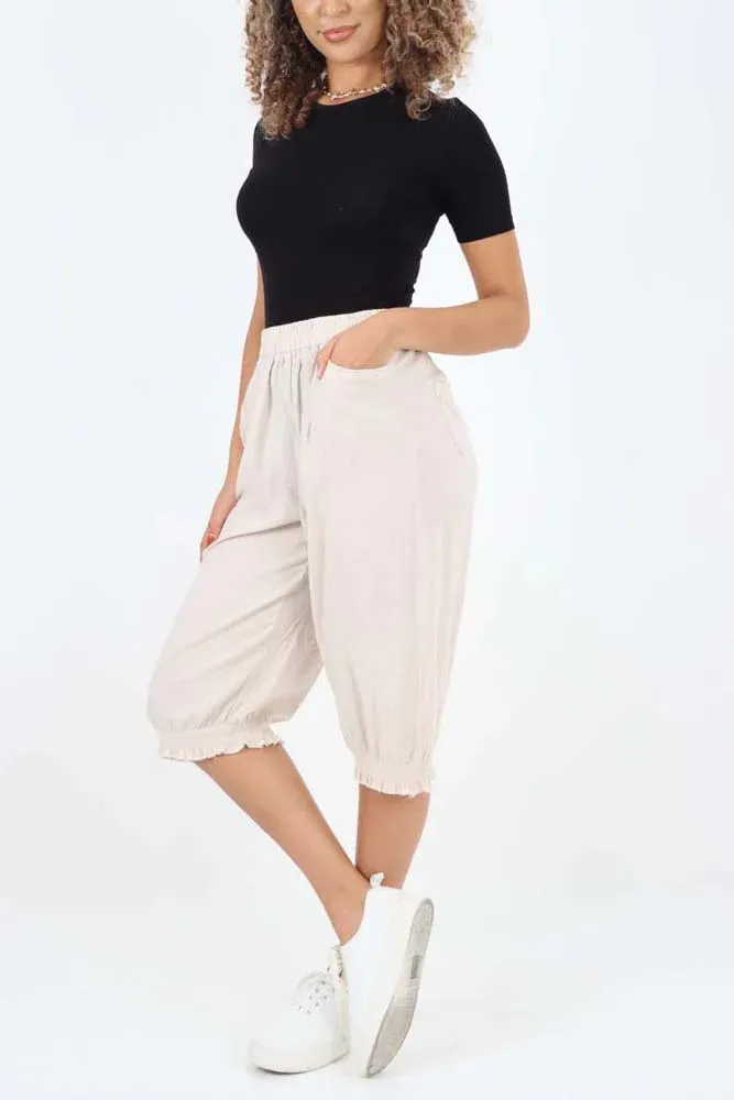 Italian Frill Hem 3/4 Linen Jogger