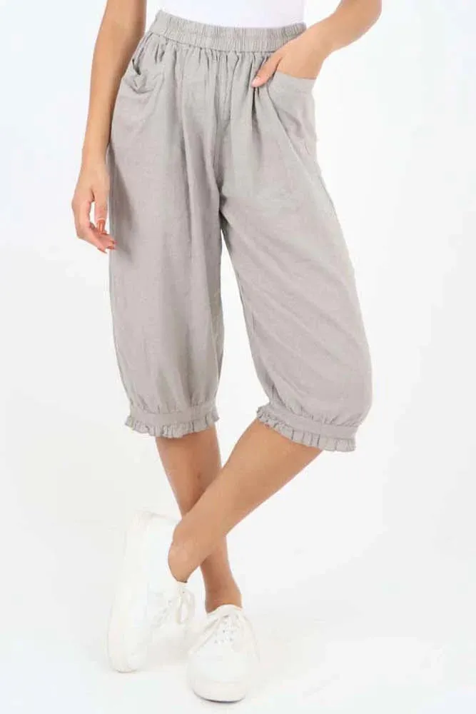 Italian Frill Hem 3/4 Linen Jogger