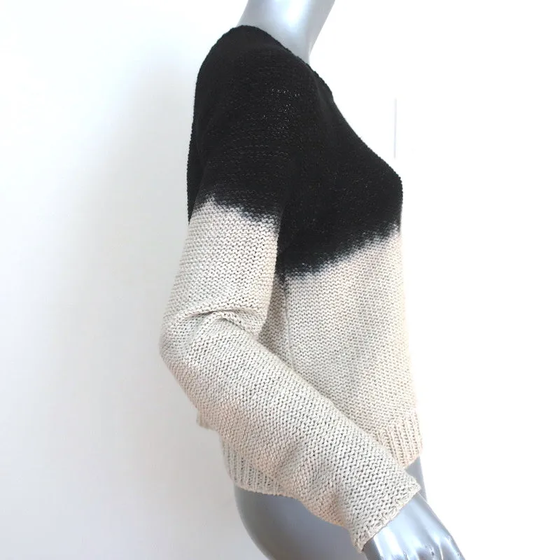 James Perse Dip-Dyed Pullover Sweater Black/Cream Cotton-Linen Size 0