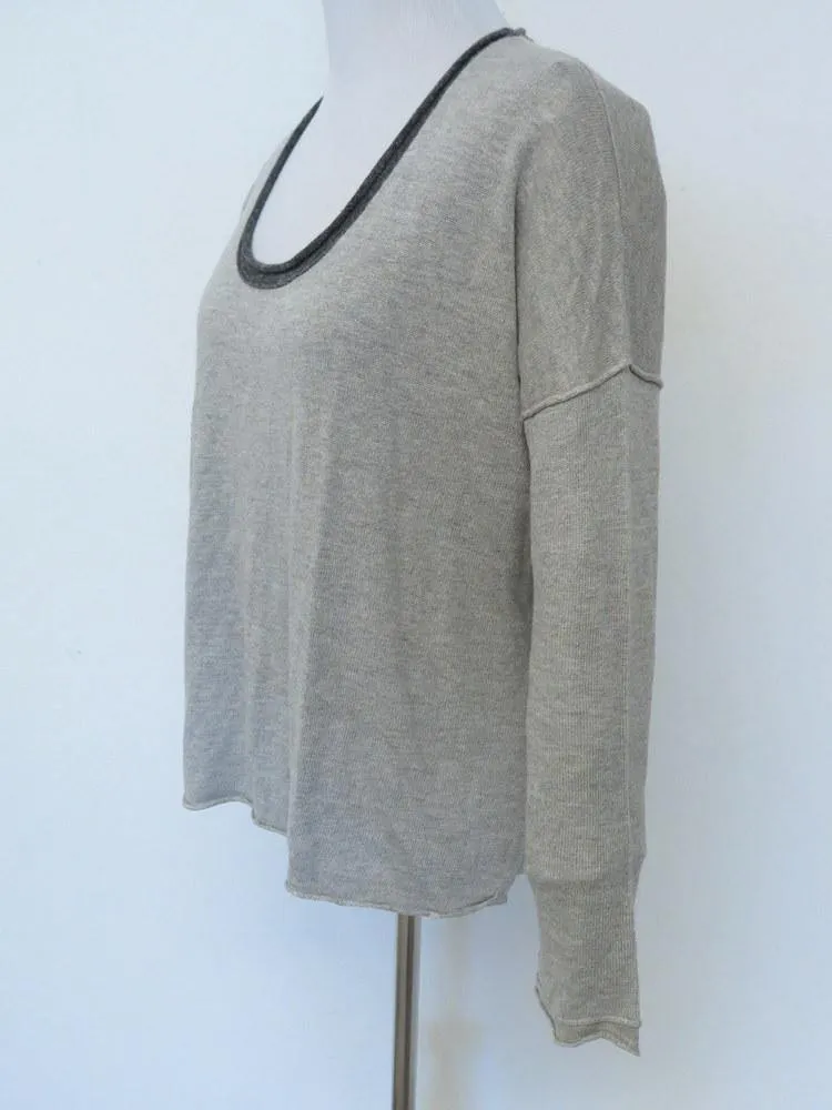 James Perse Women's Sweater: Gray Linen Blend Size 0, Pre-owned