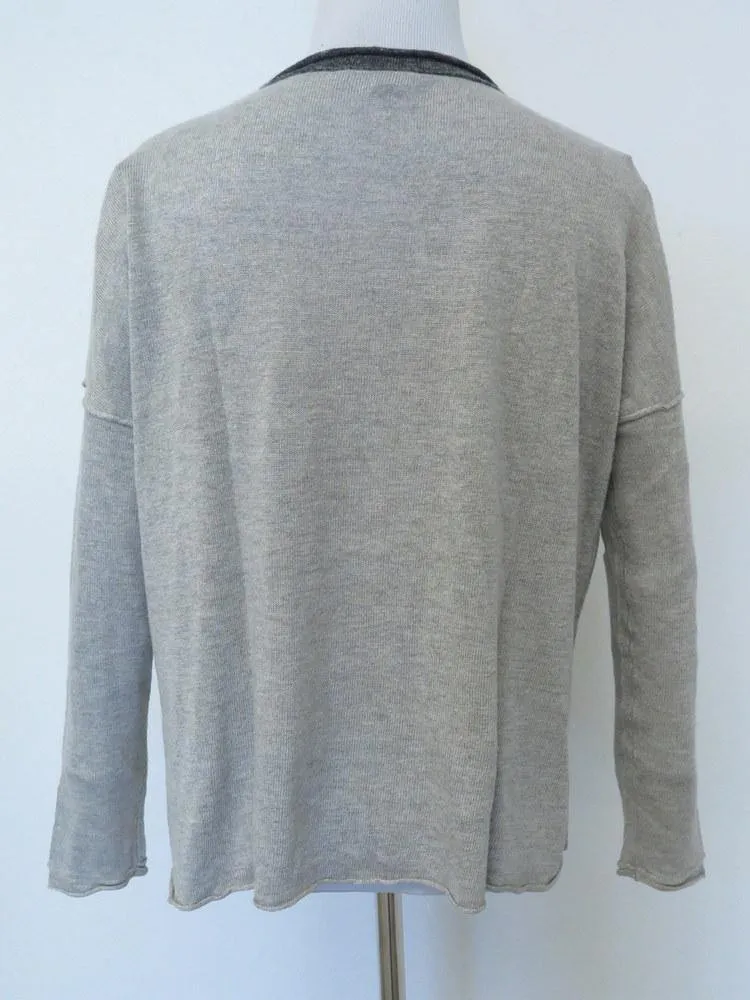 James Perse Women's Sweater: Gray Linen Blend Size 0, Pre-owned