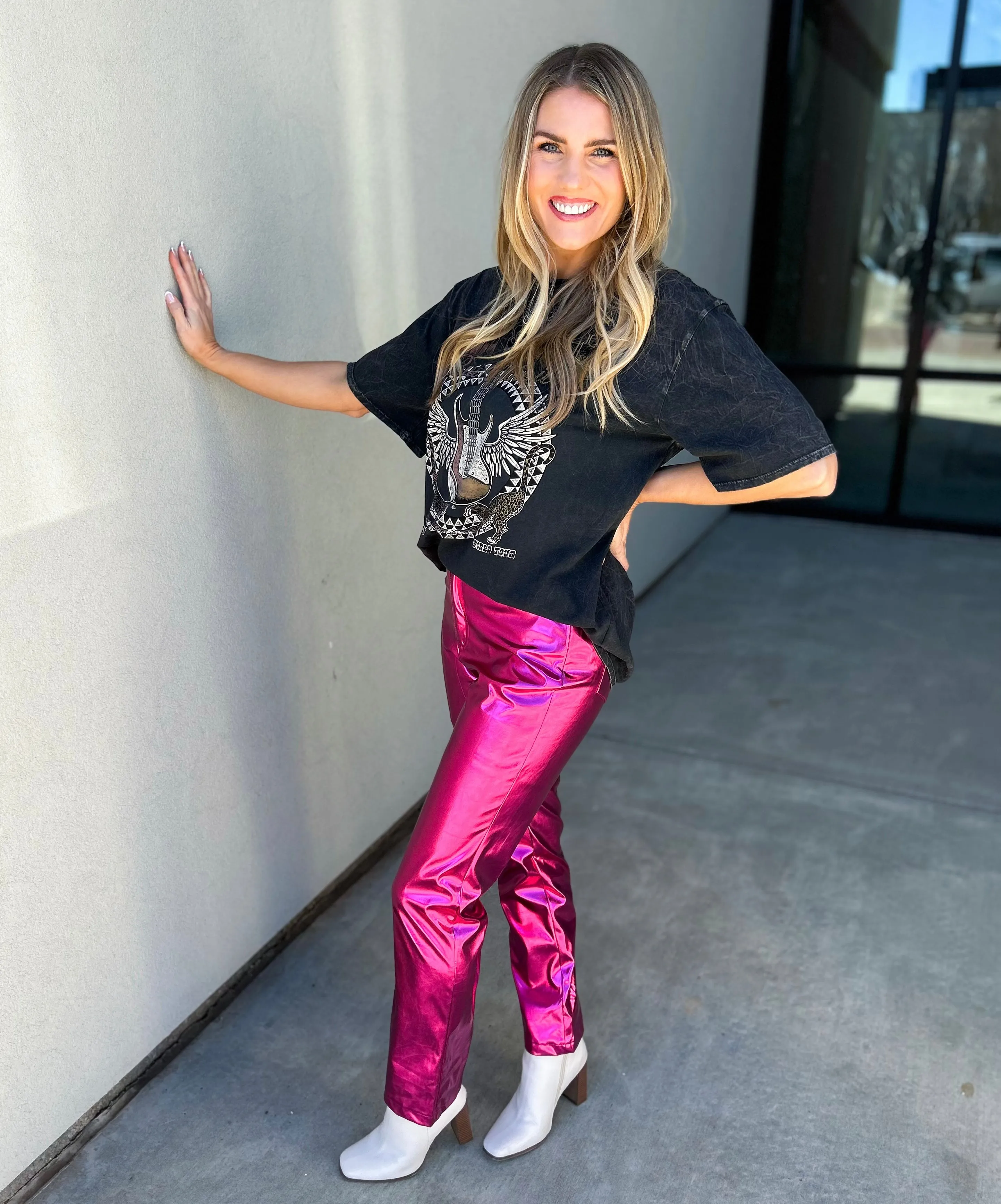 Jenner Metallic Faux Leather Straight Leg Pants
