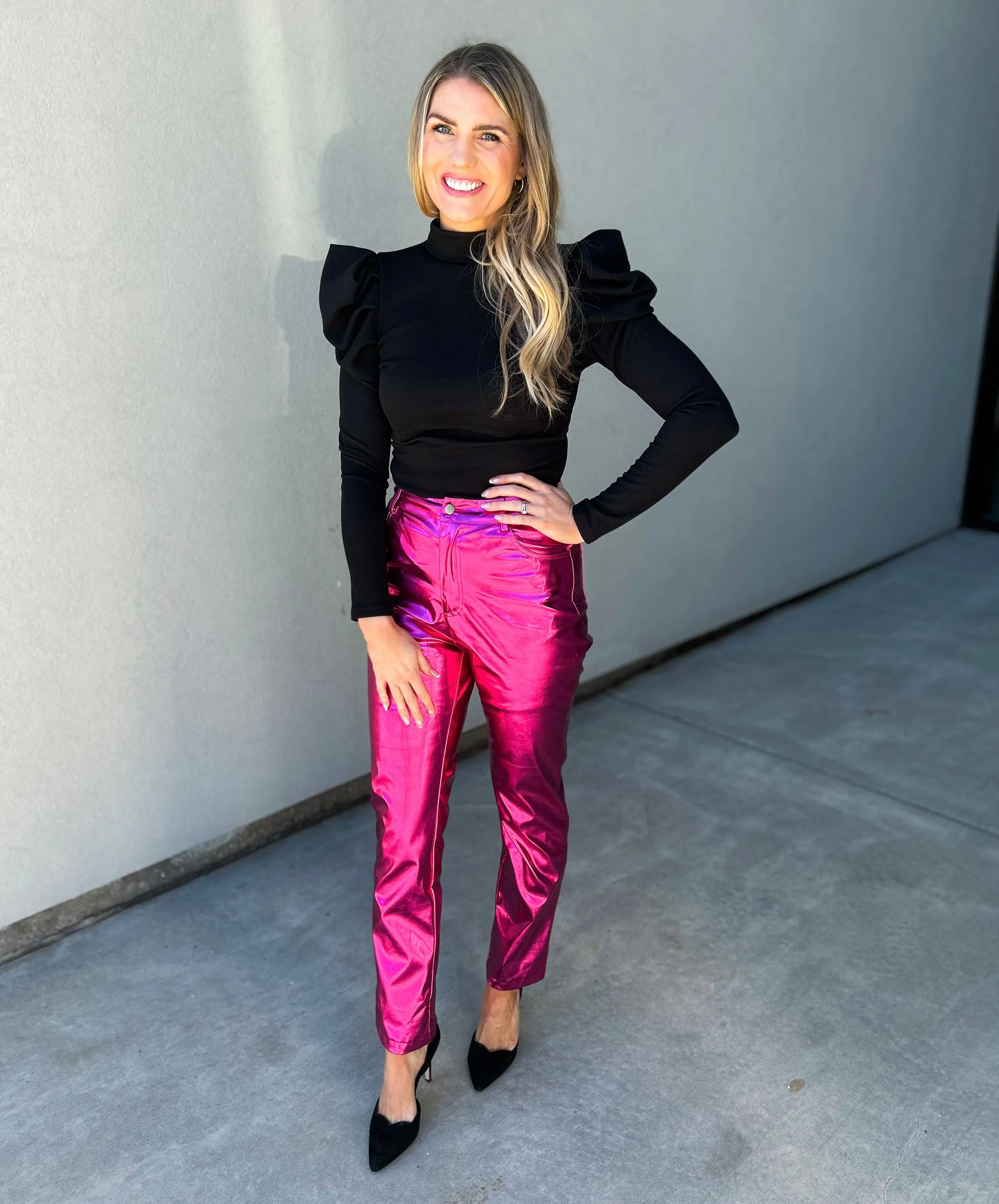 Jenner Metallic Faux Leather Straight Leg Pants