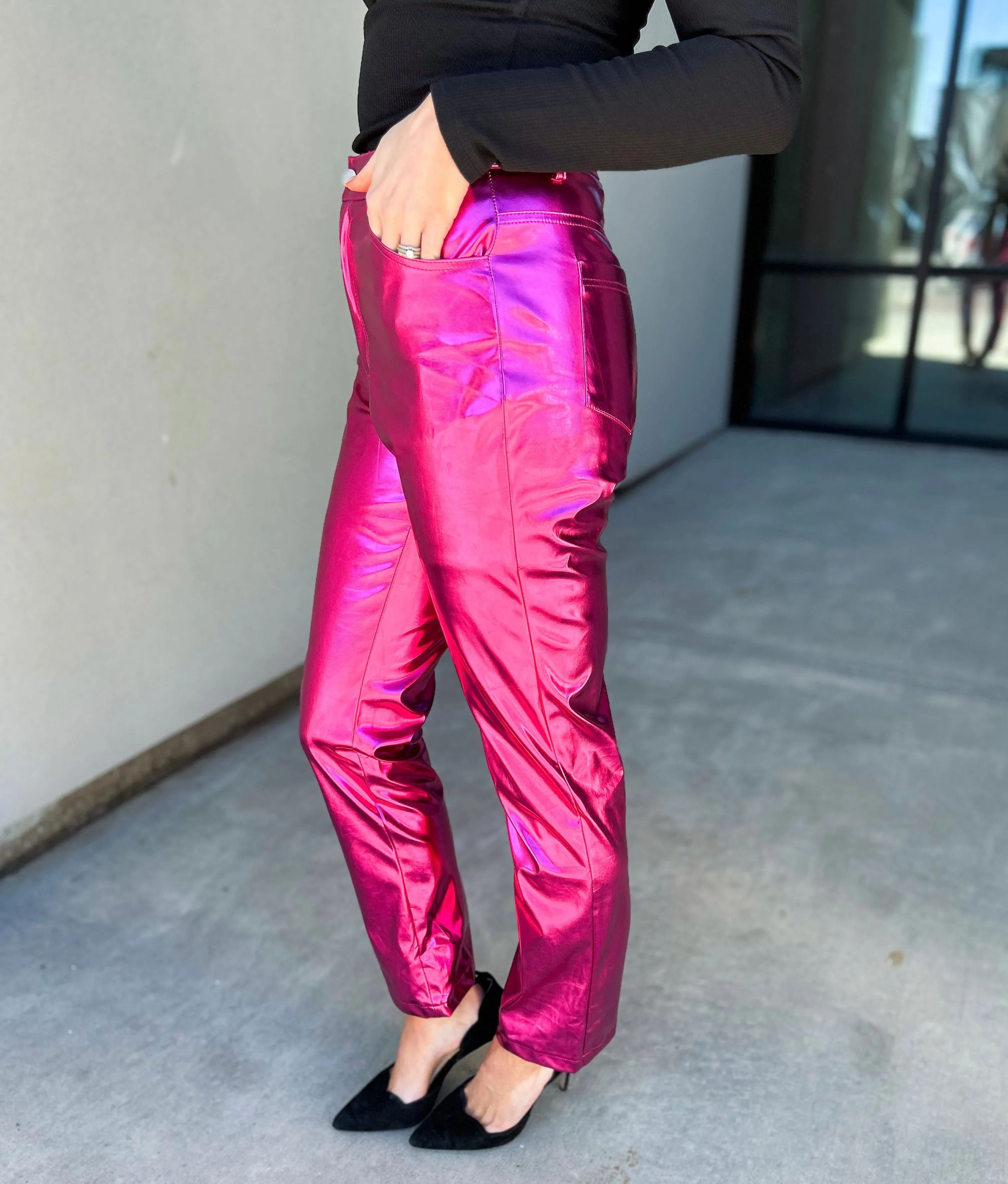 Jenner Metallic Faux Leather Straight Leg Pants