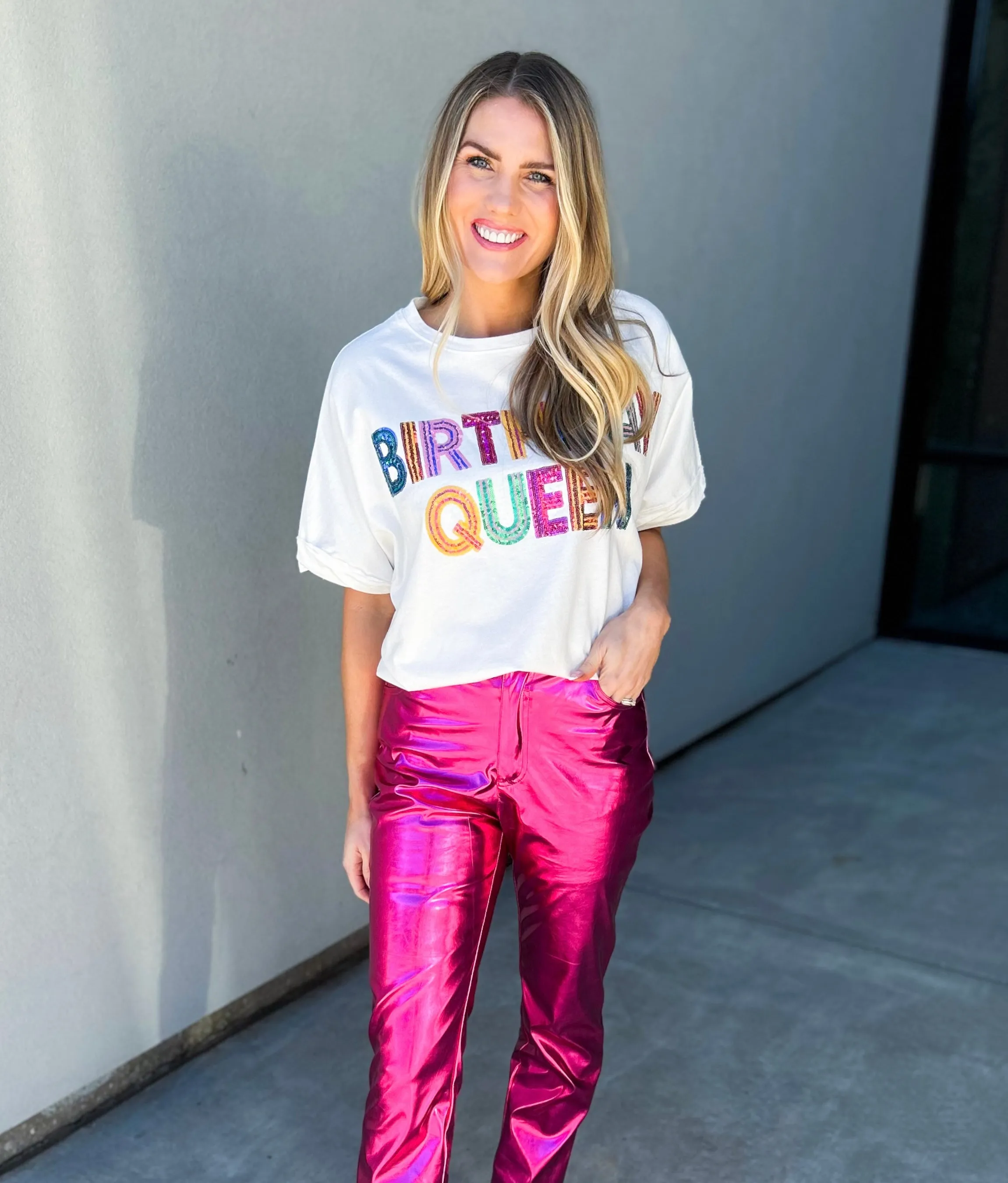 Jenner Metallic Faux Leather Straight Leg Pants