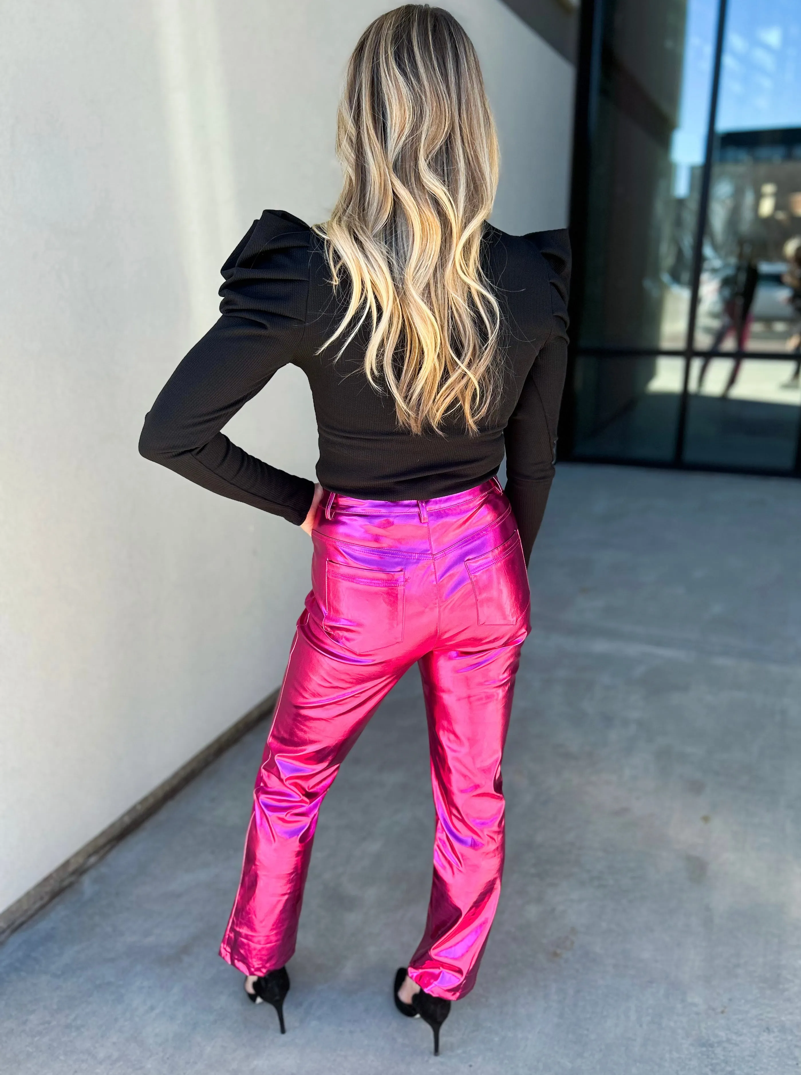 Jenner Metallic Faux Leather Straight Leg Pants