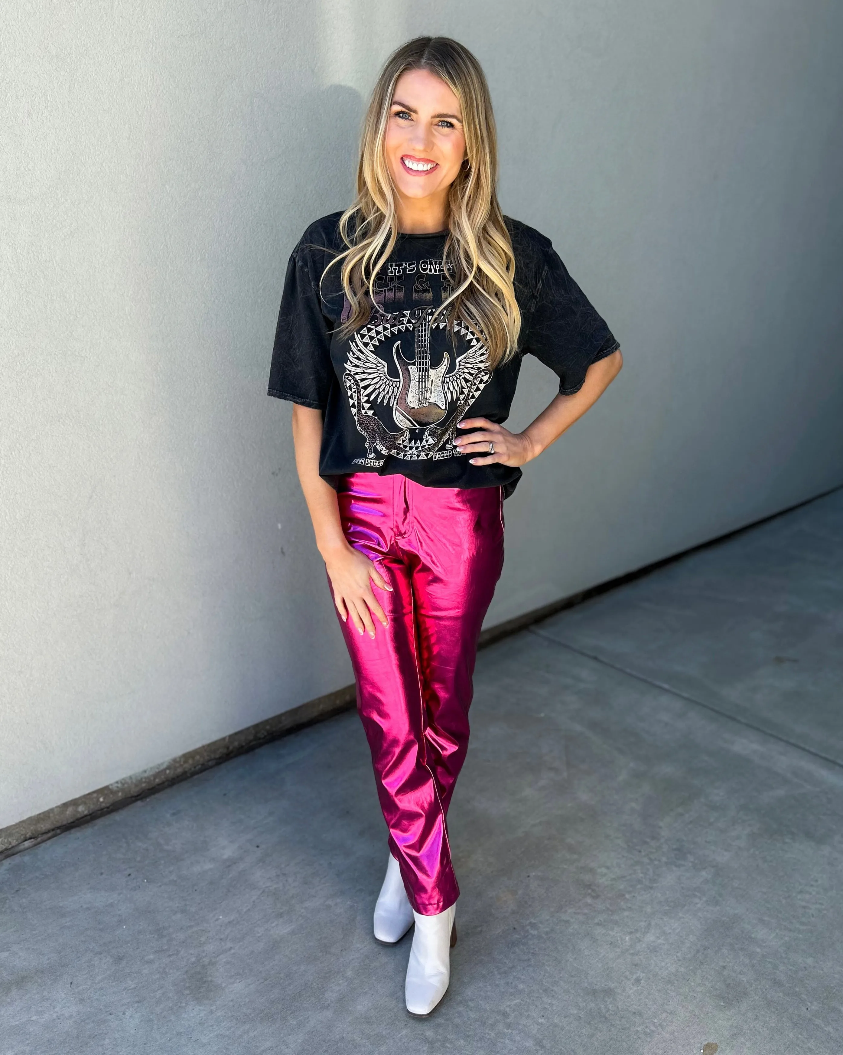 Jenner Metallic Faux Leather Straight Leg Pants