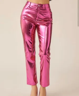 Jenner Metallic Faux Leather Straight Leg Pants