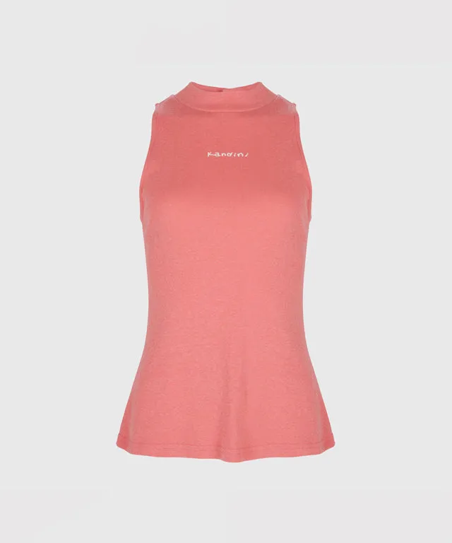 KANDINI Half-neck Sleeveless T-shirts - Coral