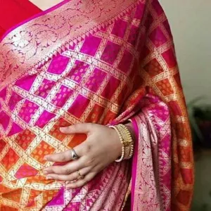 Karwachauth Banarasi Chiffon Bandhani Saree In Orange Rani