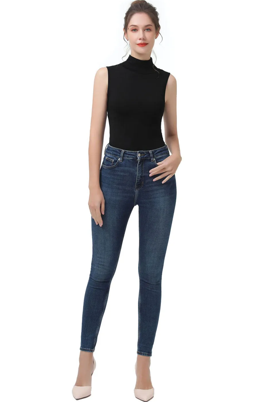Kimi   Kai Women's Turtleneck Sleeveless Bodysuit