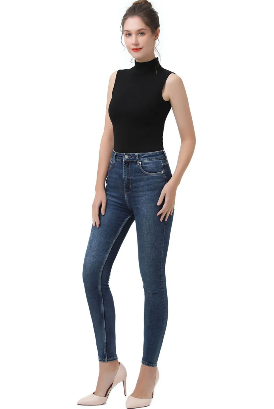 Kimi   Kai Women's Turtleneck Sleeveless Bodysuit