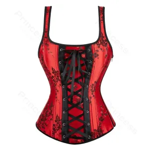 L Women Corset with Straps Black Overbust Corset Plus Size Floral Jacquard Corset Zipper Top Gothic Steampunk Corset Bustier