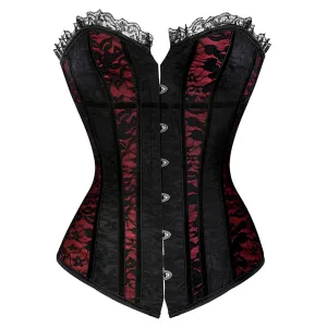 L Women's Lace Cover Overbust Corset Lace Up Boned Lingerie Zipper Side Carnival Waist and Body Shaper Bustier Plus Size