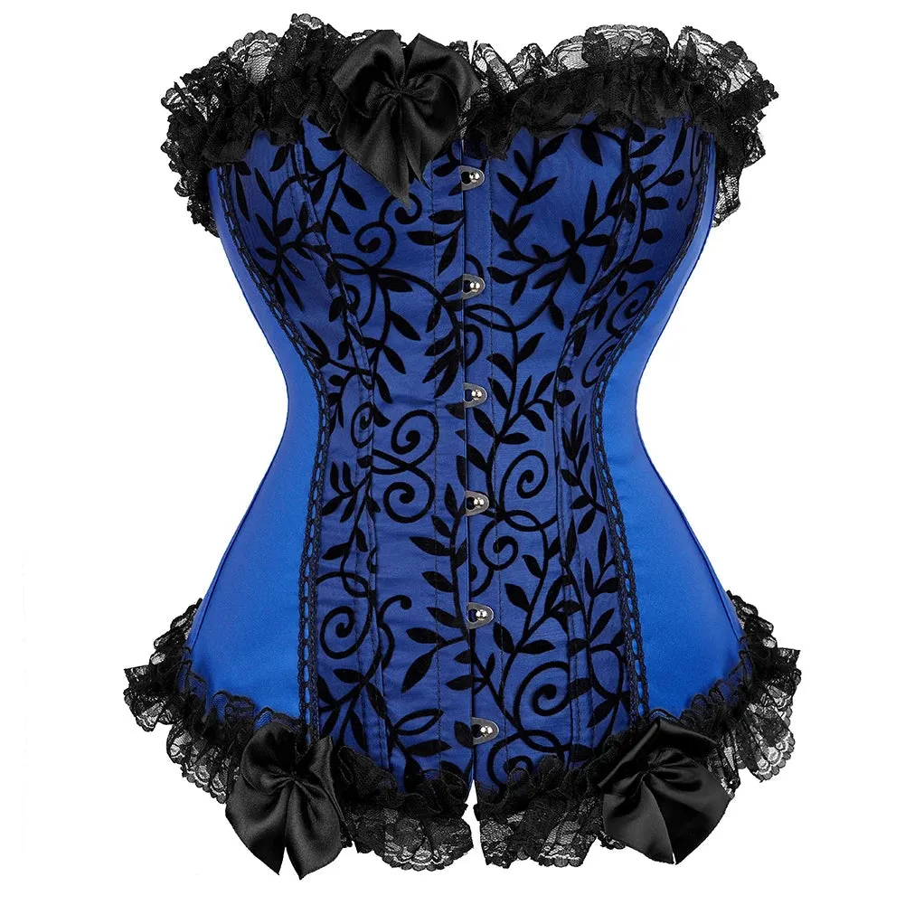 L Women's Lace Cover Overbust Corset Lace Up Boned Lingerie Zipper Side Carnival Waist and Body Shaper Bustier Plus Size