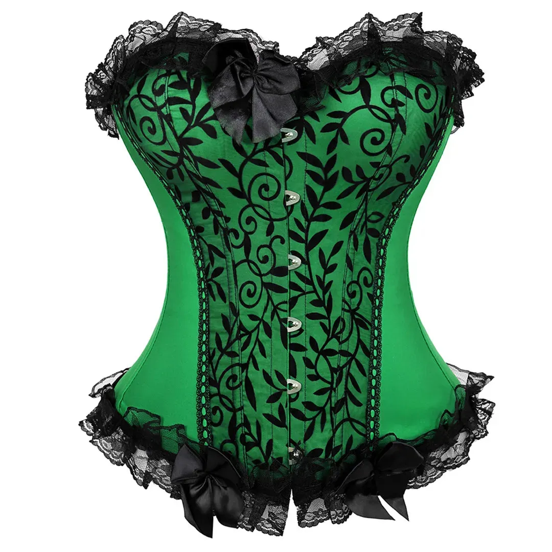 L Women's Lace Cover Overbust Corset Lace Up Boned Lingerie Zipper Side Carnival Waist and Body Shaper Bustier Plus Size