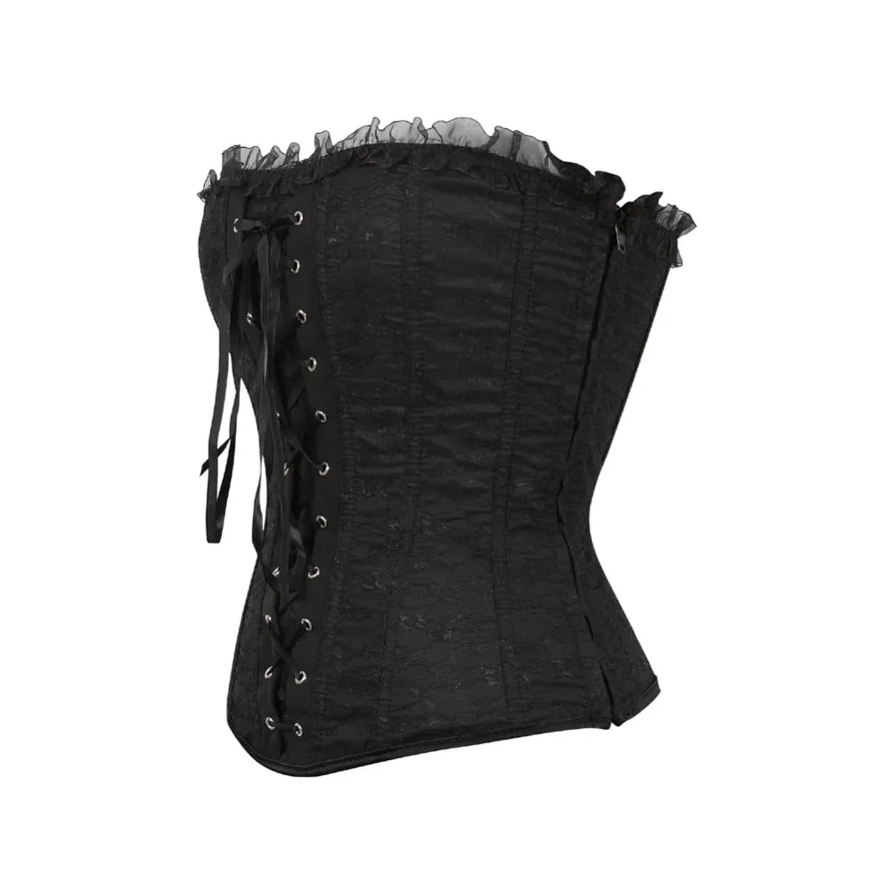 L Women's Lace Cover Overbust Corset Lace Up Boned Lingerie Zipper Side Carnival Waist and Body Shaper Bustier Plus Size