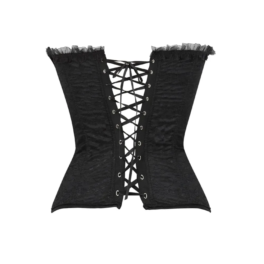 L Women's Lace Cover Overbust Corset Lace Up Boned Lingerie Zipper Side Carnival Waist and Body Shaper Bustier Plus Size