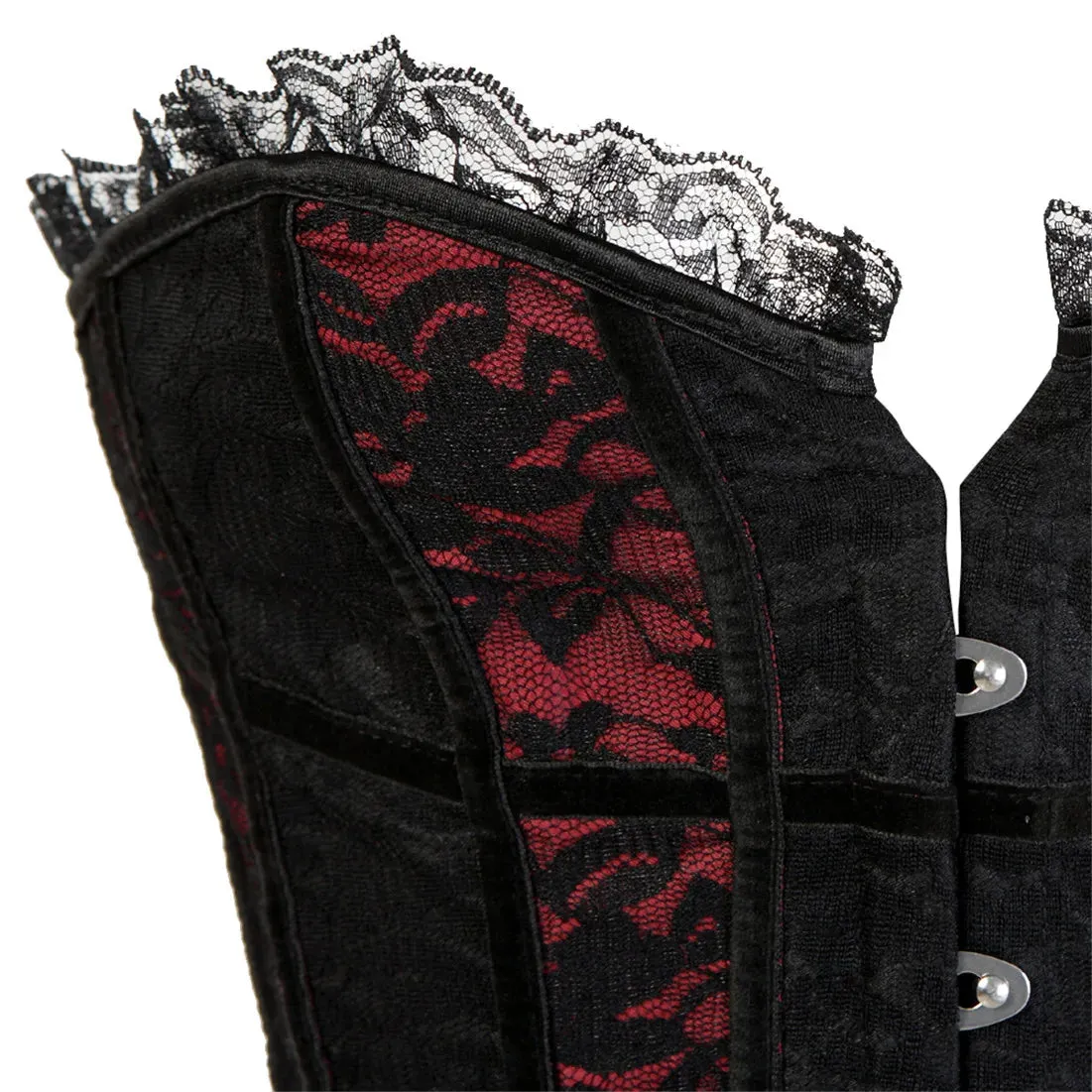L Women's Lace Cover Overbust Corset Lace Up Boned Lingerie Zipper Side Carnival Waist and Body Shaper Bustier Plus Size