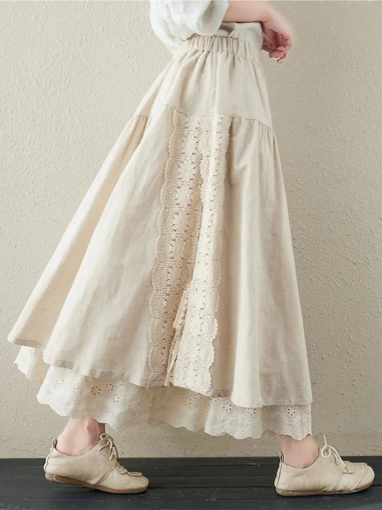 Lace Embroidery Two-layer Linen Skirt
