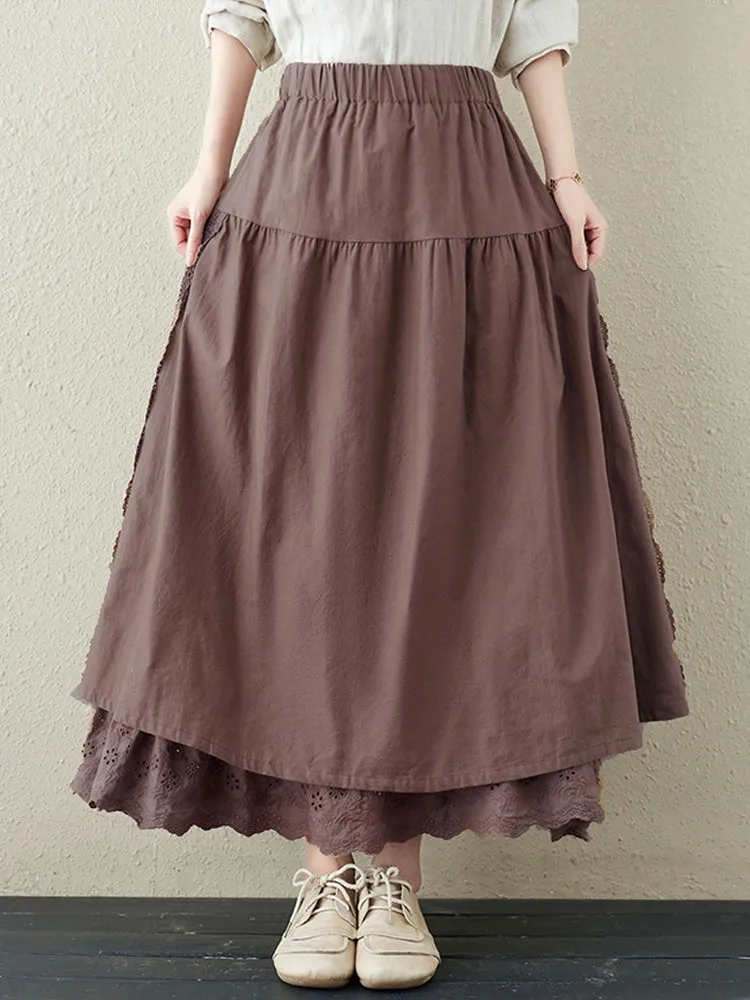 Lace Embroidery Two-layer Linen Skirt
