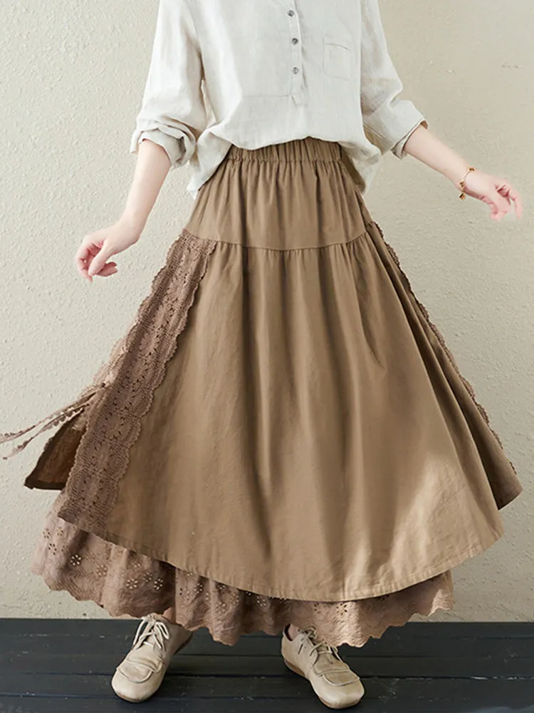 Lace Embroidery Two-layer Linen Skirt