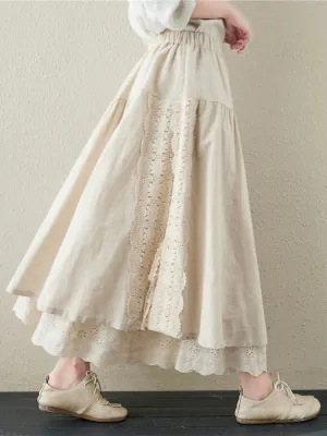 Lace Embroidery Two-layer Linen Skirt