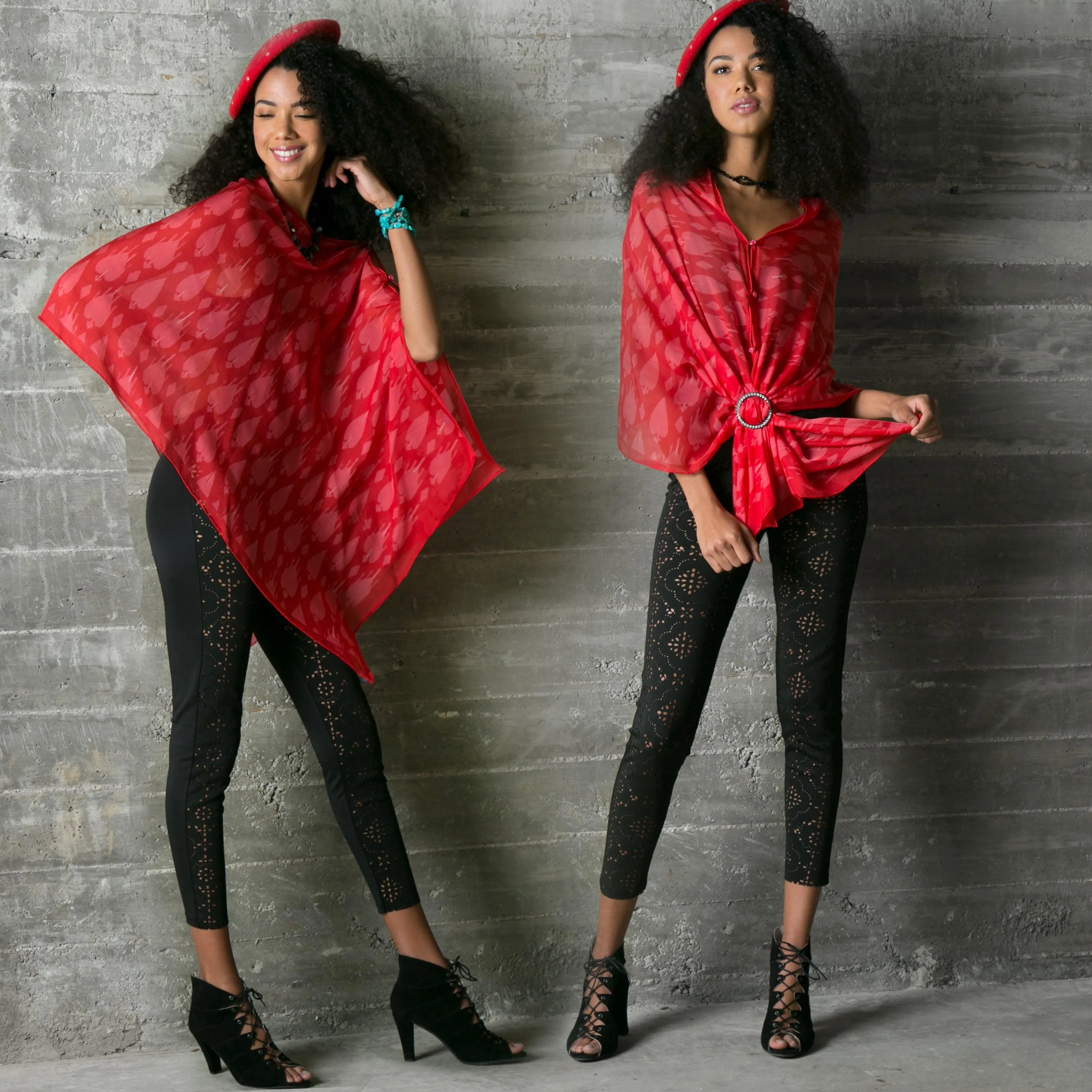Lady in Red Silk Chiffon Scarf Wrap