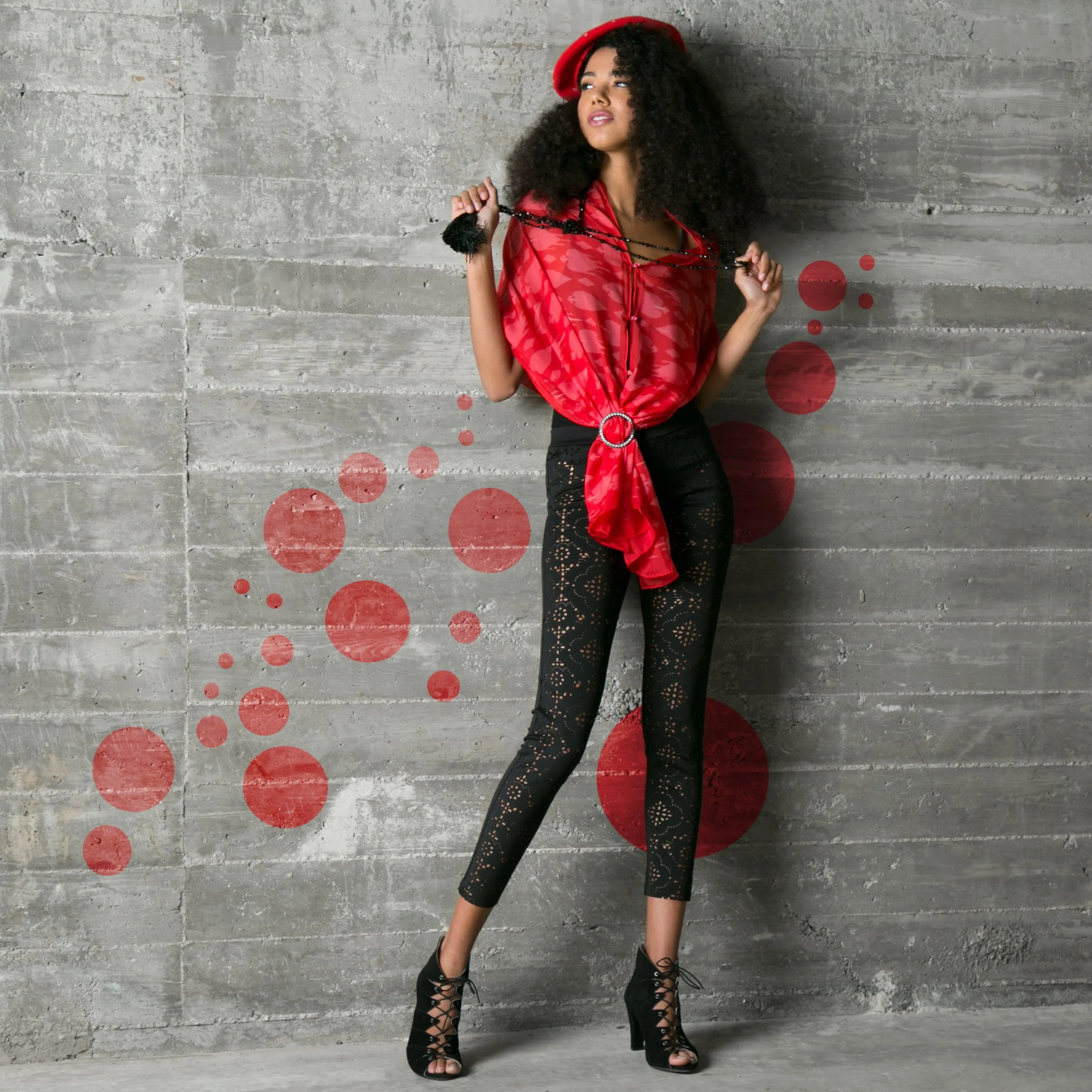 Lady in Red Silk Chiffon Scarf Wrap