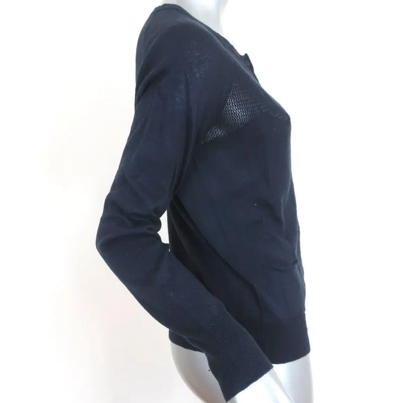 Lamberto Losani Cardigan Navy Linen-Cotton Pointelle Knit Size Medium NEW