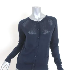 Lamberto Losani Cardigan Navy Linen-Cotton Pointelle Knit Size Medium NEW