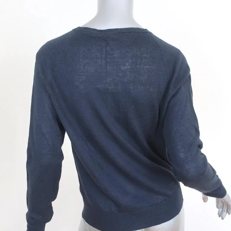 Lamberto Losani Cardigan Navy Linen-Cotton Pointelle Knit Size Medium NEW