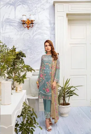 Latest embroidered chiffon dress 2020 in blue and skin color # P2516