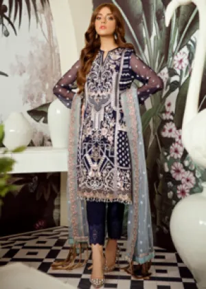Latest Pakistani embroidered chiffon outfit in dark blue color # P2423
