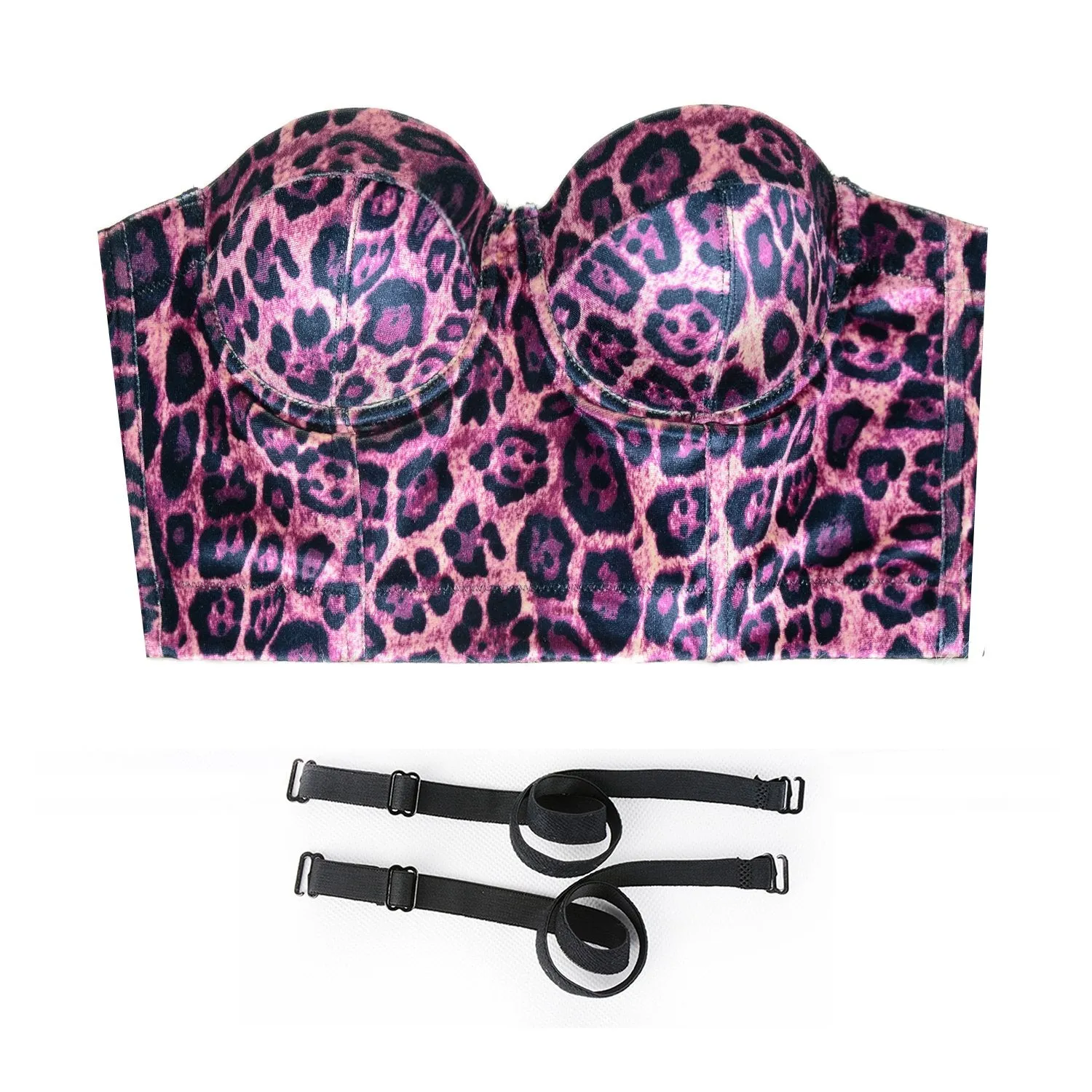 Leopard Pattern Bustier Crop Top Push Up Women's Corset Top Bra Pink