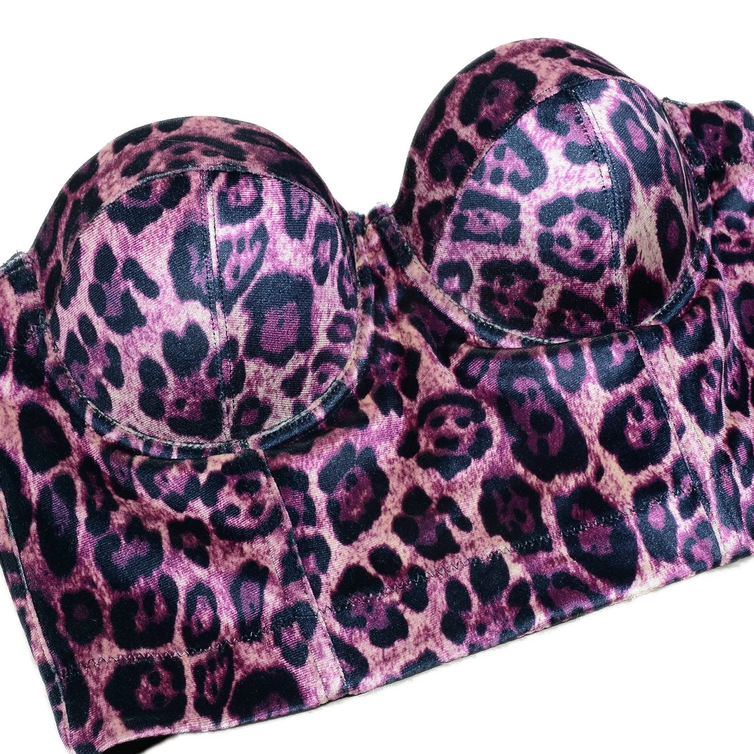 Leopard Pattern Bustier Crop Top Push Up Women's Corset Top Bra Pink