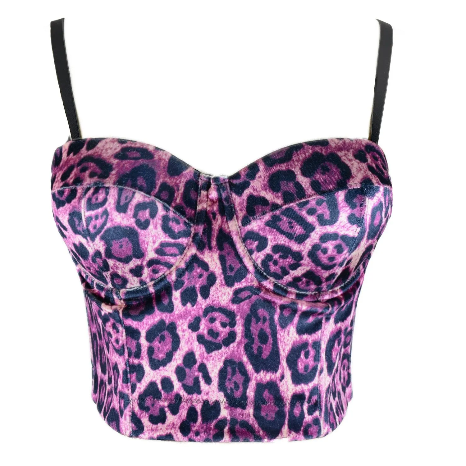 Leopard Pattern Bustier Crop Top Push Up Women's Corset Top Bra Pink