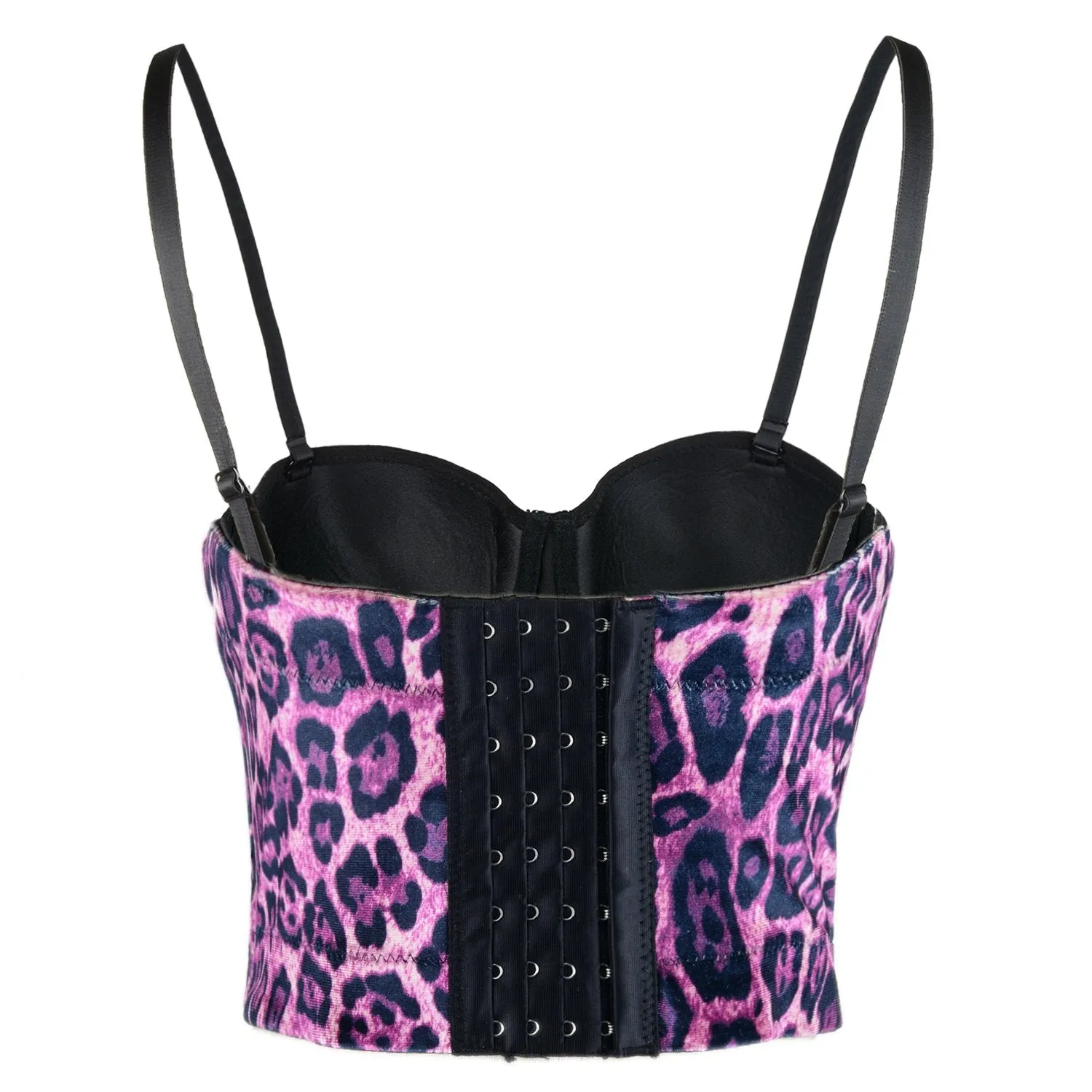 Leopard Pattern Bustier Crop Top Push Up Women's Corset Top Bra Pink