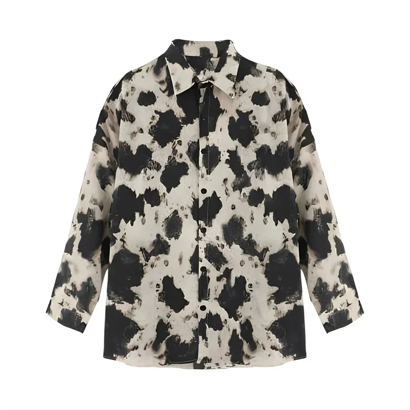 Leopard Print Sweet Women's Blouse Long Sleeve Loose Top Summer Fashion Casual Shirt
