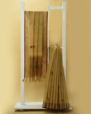 Light Mehandi Green Linen Silk Blend Embroidered Saree With Linen Silk Embroidered Blouse