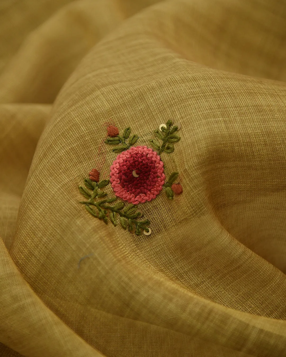 Light Mehandi Green Linen Silk Blend Embroidered Saree With Linen Silk Embroidered Blouse